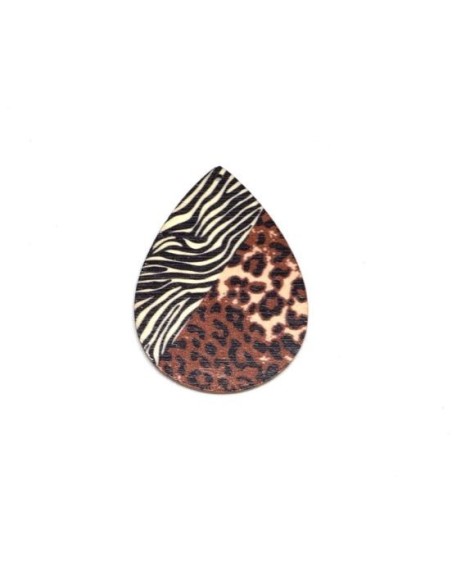 Grand Pendentifs bois motif zèbre et panthère marron, noir et beige