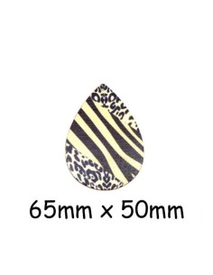 Grand Pendentif goutte en bois motif panthère et zèbre noir et vert pâle