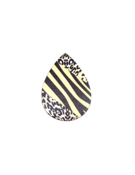 Grand Pendentif bois motif panthère et zèbre noir et vert pâle