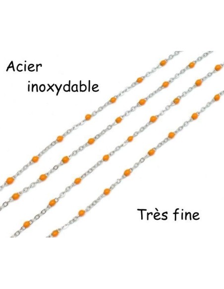 chaîne très fine en acier inox argenté et maillon émaillé orange