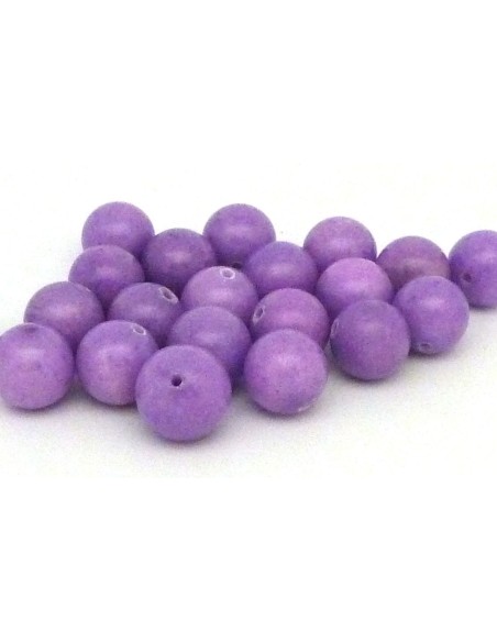 2 Perles ronde, boule lisse en pierre teinté parme 11,9mm