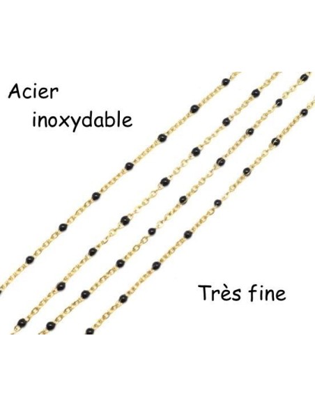 Chaîne très fine en acier inox doré et maillon émaillé noir