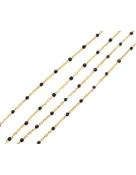 Chaîne doré très fine en acier inox et maillon émaillé noir