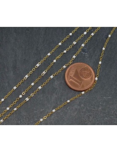 chaînette doré émaillé blanc en forme de bille en acier inox