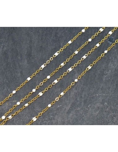 chaîne très fine en acier inox doré et maillon émaillé blanc