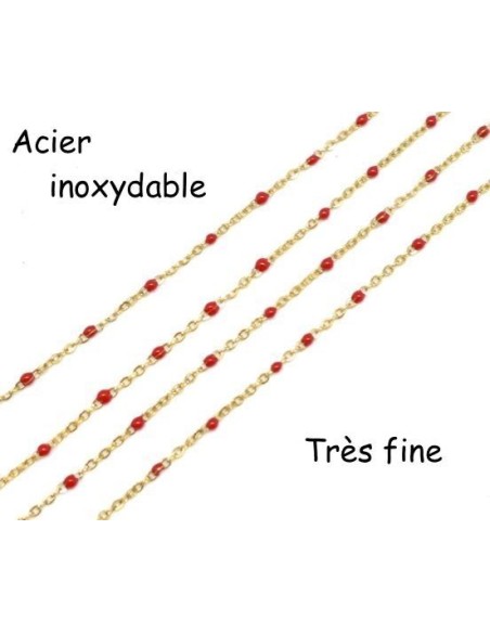 chaîne doré très fine en acier inox et maillon émaillé rouge