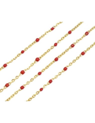 chaîne doré très fine en acier inox et maillon émaillé rouge pour création bijoux