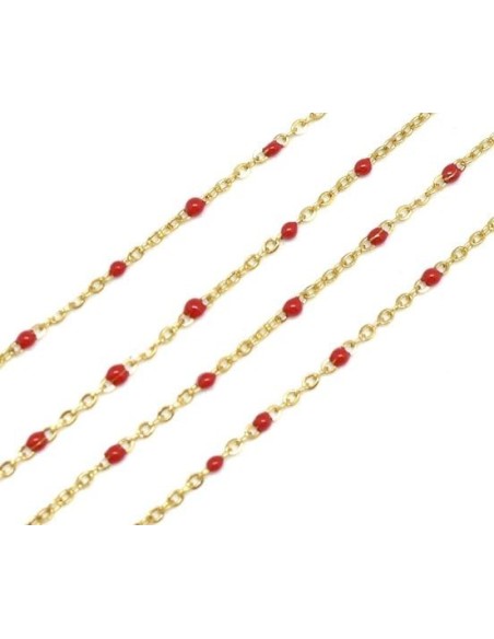 chaîne doré très fine en acier inox et maillon émaillé rouge pour création bijoux