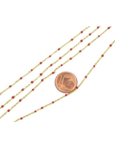 chaîne doré très fine en acier inox et maillon émaillé rouge en forme de bille