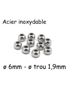 Perle ronde argenté 6mm en acier inox pour cordon de 2mm