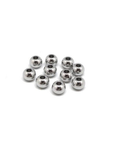 Perle ronde argenté 6mm en acier inox pour cuir de 2mm