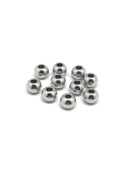 Perle ronde argenté 6mm en acier inox pour cuir de 2mm