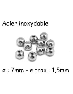 Perle ronde 7mm argenté en acier inox