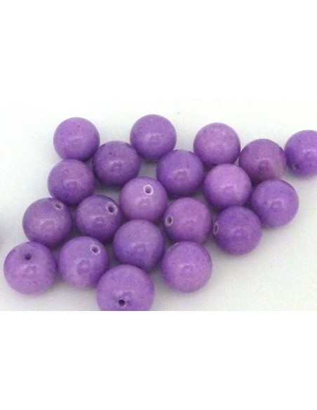 2 Perles ronde, boule lisse en pierre teinté parme 11,9mm
