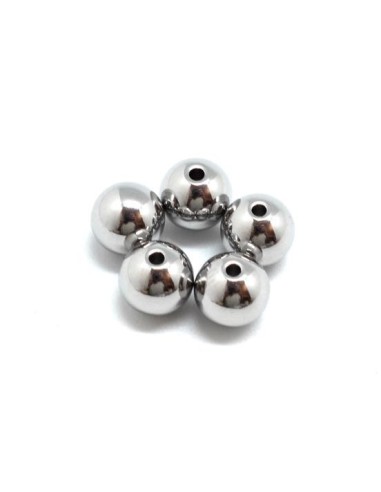 Perle ronde 8mm argenté en acier inoxydable pour création bijoux