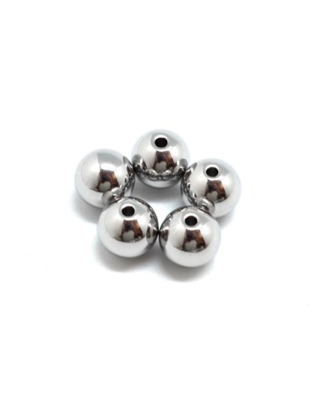 Perle ronde 8mm argenté en acier inoxydable pour création bijoux
