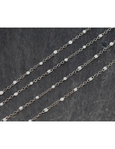 Chaîne argenté émaillé blanc très fine en acier inox