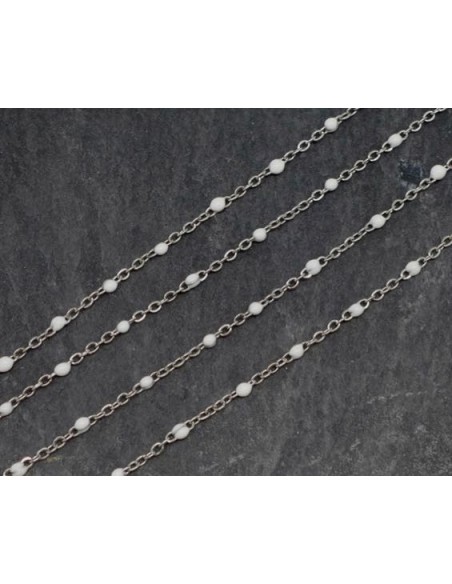 Chaîne argenté émaillé blanc très fine en acier inox