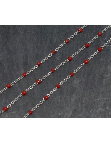 chaîne argenté et maillon émaillé rouge pour création bracelet