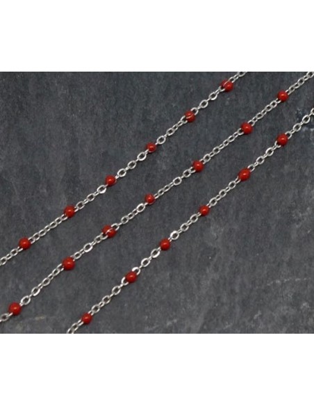 chaîne argenté et maillon émaillé rouge pour création bracelet