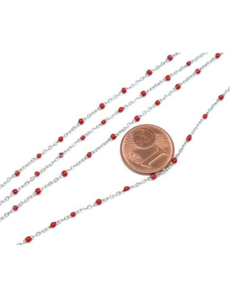 Chainette acier inox argenté et bille rouge