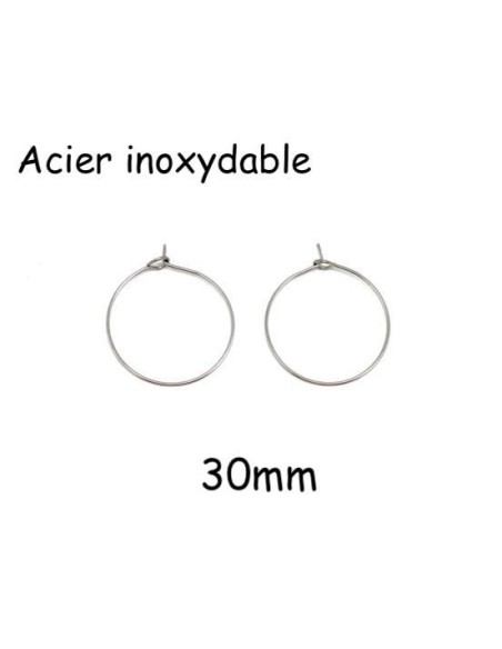 Créole 30mm argenté en acier inox à agrémenter de breloques perles Créole 30mm argenté en acier inox à agrémenter de breloques perles