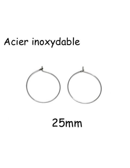 Créole 25mm argenté en acier inoxydable - 5 paires
