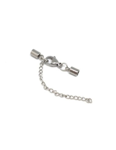 Fermoir argenté en acier inox pour cordon de 3mm