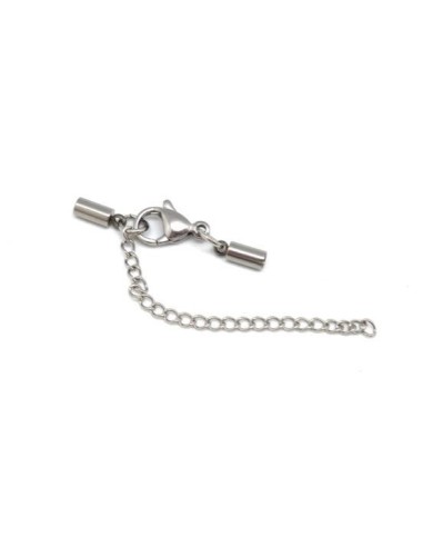 Set fermoir avec embout rond pour cordon de 2.5mm en acier inox argenté