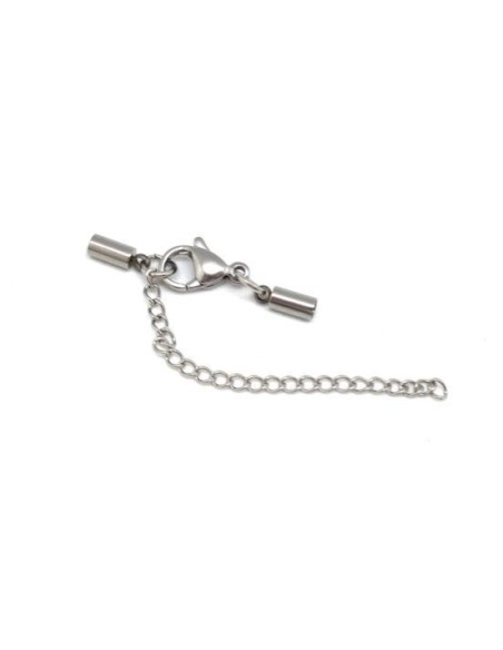Set fermoir avec embout rond pour cordon de 2.5mm en acier inox argenté