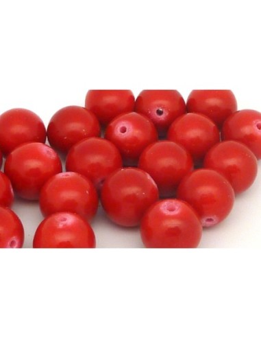 2 Perles ronde, boule lisse en pierre teinté rouge uni 12mm