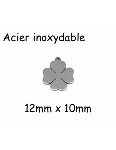 Breloques trèfle à 4 feuilles argenté en forme de coeur en acier inoxydable porte bonheur