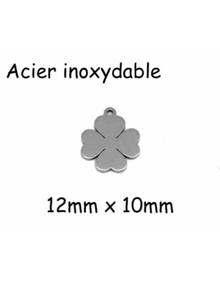 Breloques trèfle à 4 feuilles argenté en forme de coeur en acier inoxydable porte bonheur Breloques trèfle à 4 feuilles argenté en forme de coeur en acier inoxydable porte bonheur