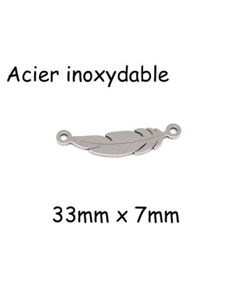 Perle connecteur plume argenté en acier inoxydable pour création collier Perle connecteur plume argenté en acier inoxydable pour création collier