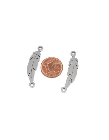 Perle intercalaire plume argenté en acier inoxydable pour création collier Perle intercalaire plume argenté en acier inoxydable pour création collier