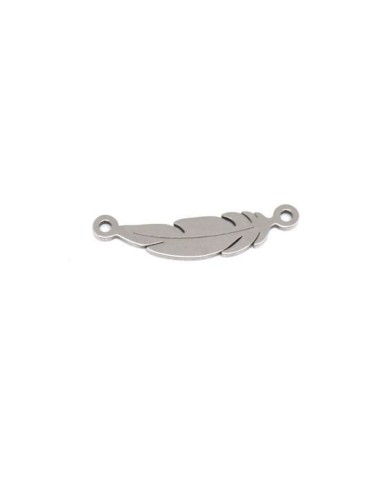 Perle connecteur plume argenté en acier inox pour création collier pas cher