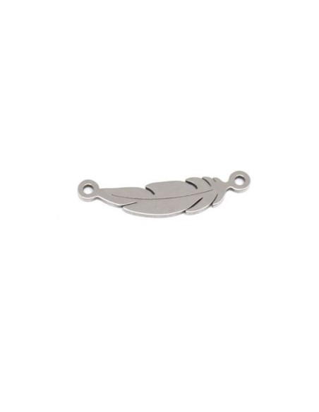 Perle connecteur plume argenté en acier inox pour création collier pas cher Perle connecteur plume argenté en acier inox pour création collier pas cher