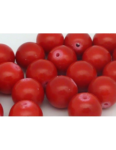 2 Perles ronde, boule lisse en pierre teinté rouge uni 12mm