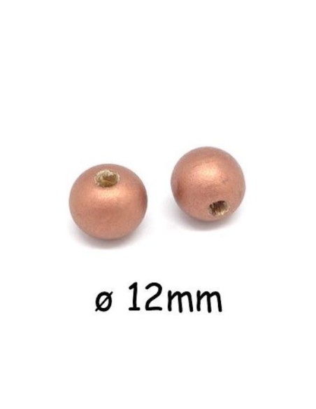Perle ronde en bois peinte de couleur cuivré - Idéal décoration, guirlande de Nöel - 12mm
