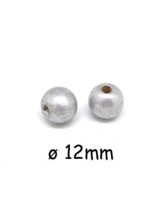 Perle ronde 12mm en bois couleur argenté - Idéal création DIY