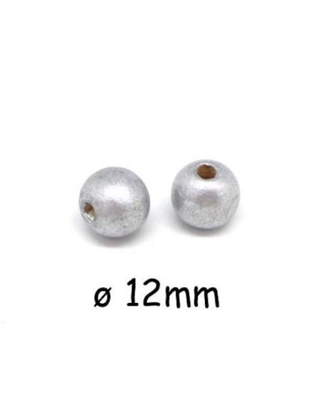 Perle ronde 12mm en bois couleur argenté - Idéal création DIY