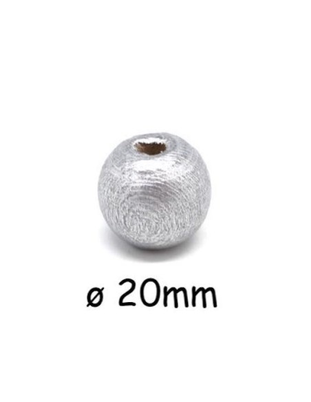 Perle ronde 20mm en bois couleur argenté - Idéal création DIY - décoration Nöel