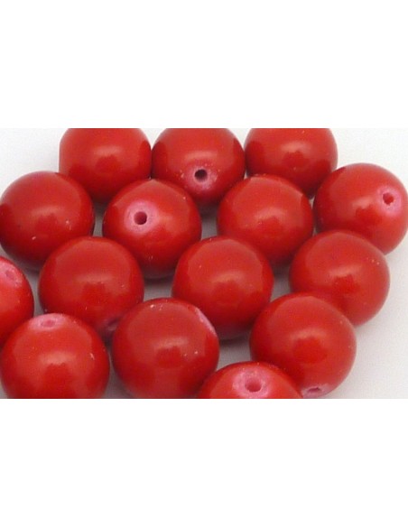 2 Perles ronde, boule lisse en pierre teinté rouge uni 12mm