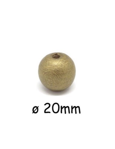 Grosse perle ronde 20mm en bois couleur doré - Idéal création DIY - décoration Nöel