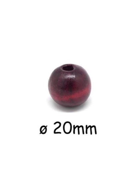 Grosse perle ronde 20mm en bois bordeaux framboise