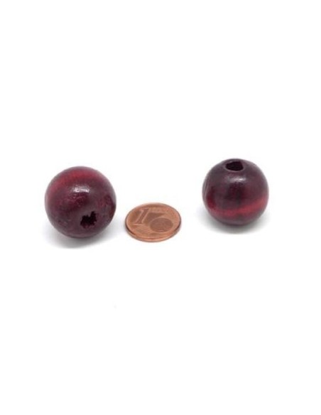 Grosse perle ronde 20mm en bois bordeaux framboise pour décoration noel