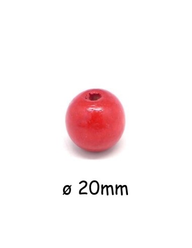 Grosse perle ronde 20mm en bois couleur rouge