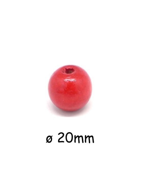 Grosse perle ronde 20mm en bois couleur rouge Grosse perle ronde 20mm en bois couleur rouge