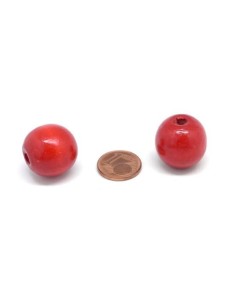 Grosse perle ronde 20mm en bois couleur rouge 2