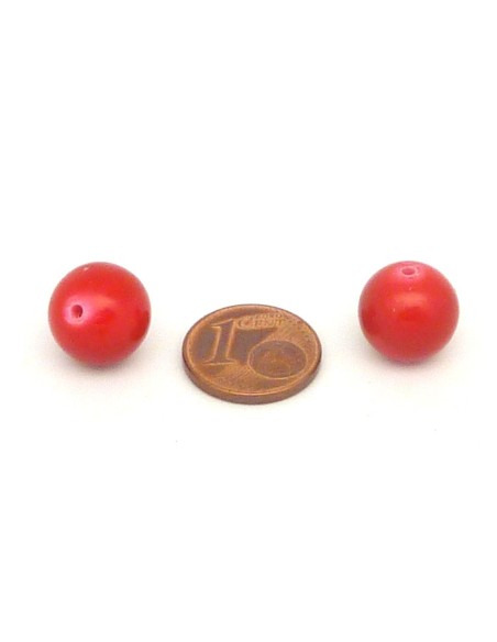 2 Perles ronde, boule lisse en pierre teinté rouge uni 12mm